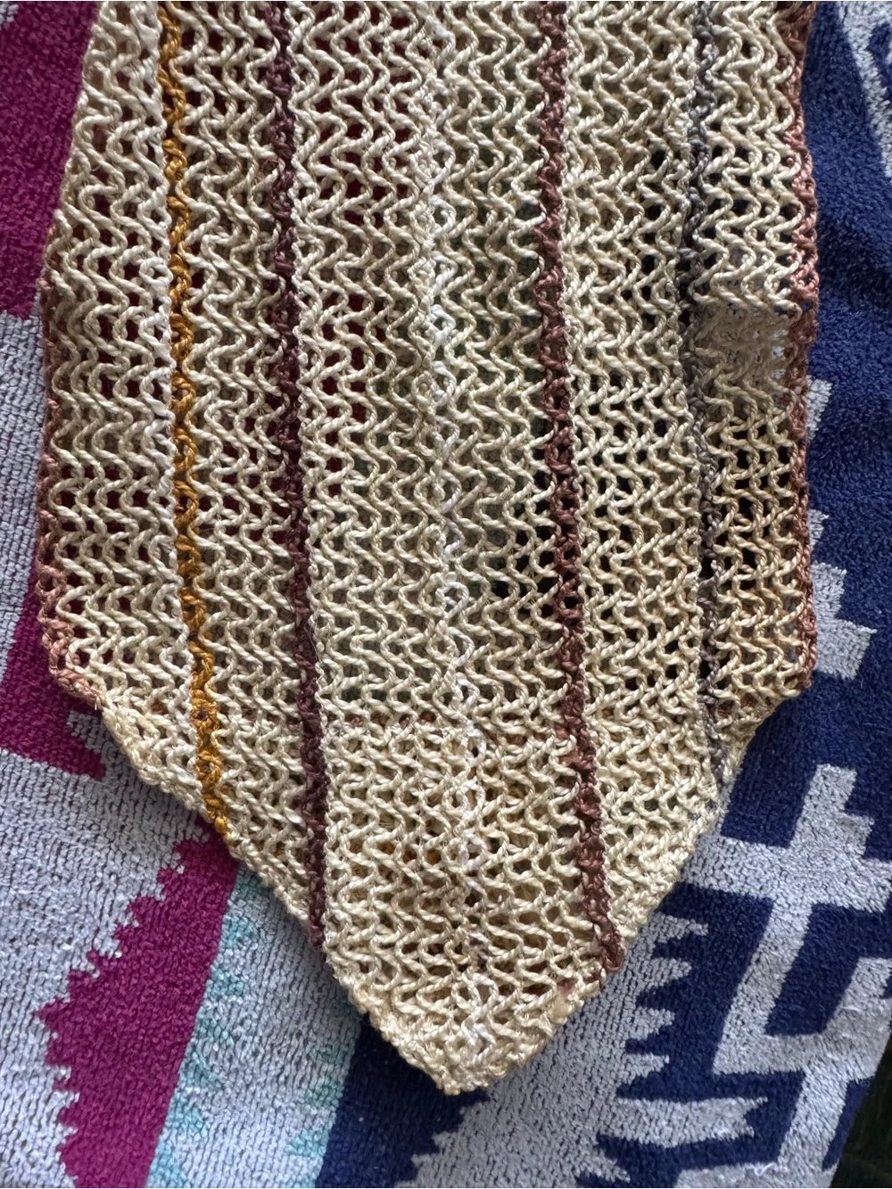 Vtg 70s Tan Stripe Crochet Wide Belt Sz M/L Boho Handmade